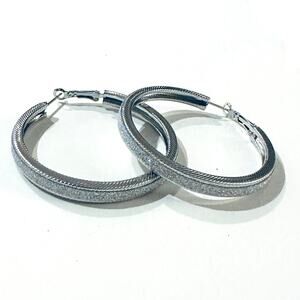 Silver Glitter Hoop Earrings